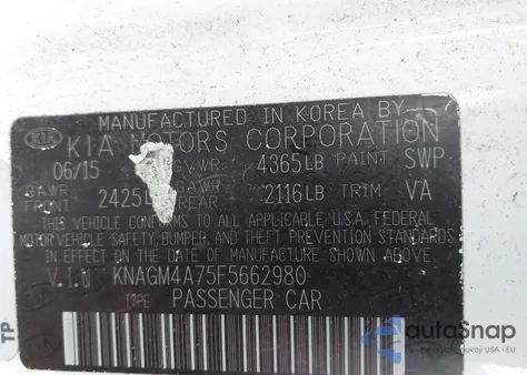 2015 Kia Optima Lx from USA, damaged, VIN KNAGM4A75F5662980